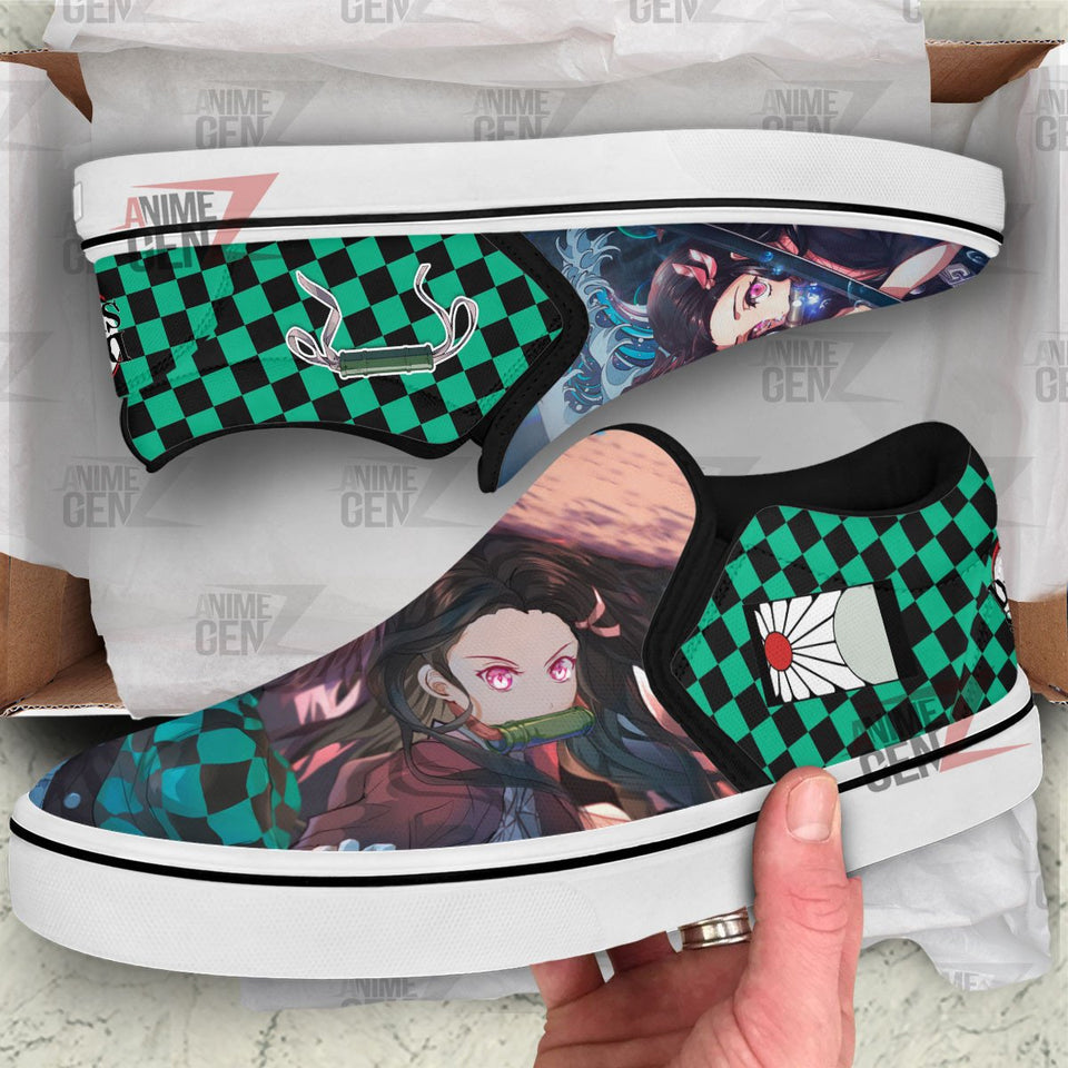 Demon Slayers Tanjiro Nezuko Slip-on Shoes Custom Anime Sneakers