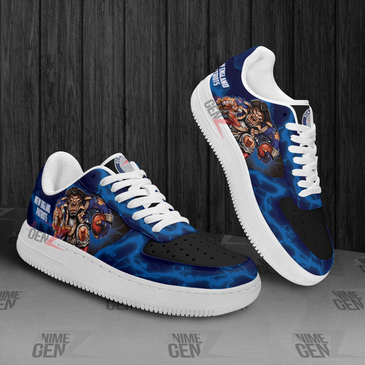 New England Patriots Air Sneakers Mascot Thunder Style Custom NFL Sport Shoes